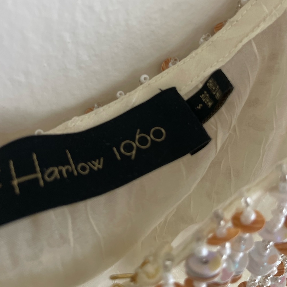 House of Harlow 1960 Ivory Satin Beaded Spaghetti Strap Tank - Picture 6 of 7